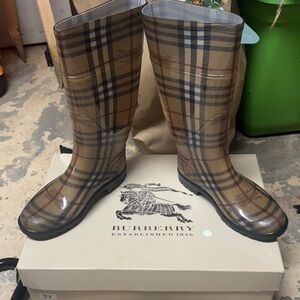 Burberry Beige and Black Checkered Boots